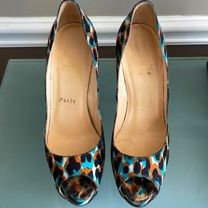 Christian Louboutin’s multicolored cheetah open toed pumps